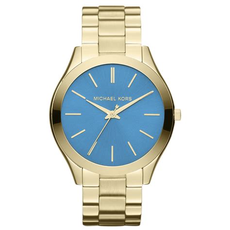 michael kors mk3265|Michael Kors MK3265 Gold Tone Slim Runway Turquoise Blue .